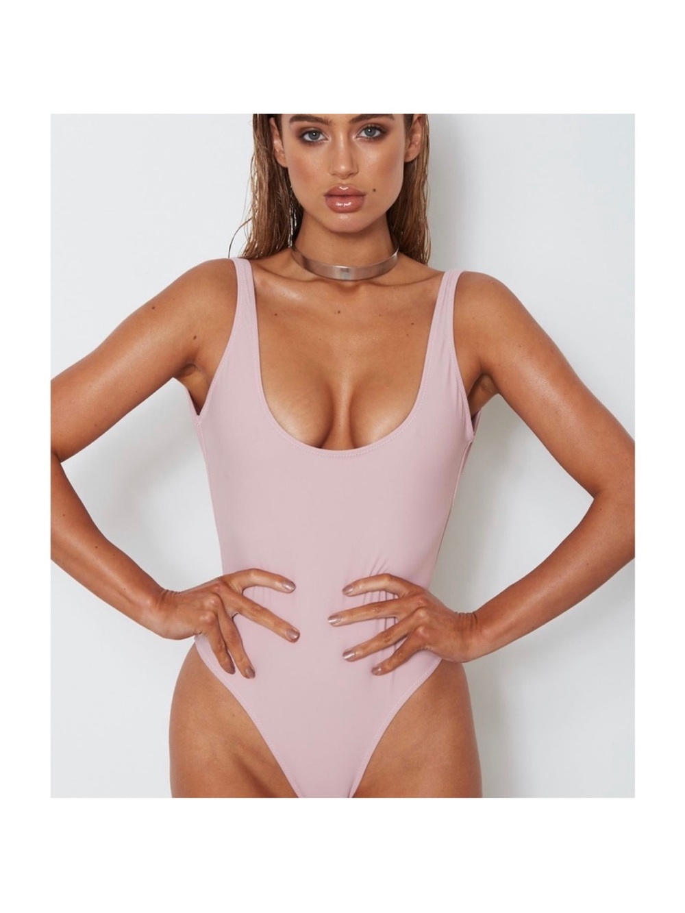 White Fox Boutique Dusty Blush Scoop Neck One-Piece Swimsuit